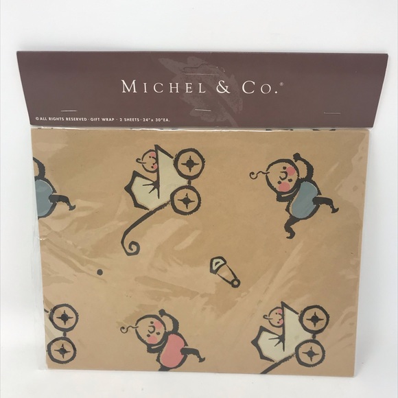 Michel & Co La Dee Da Carriage Gift Wrap Wrapping Paper Baby Shower 24x30 Sealed - Picture 1 of 2